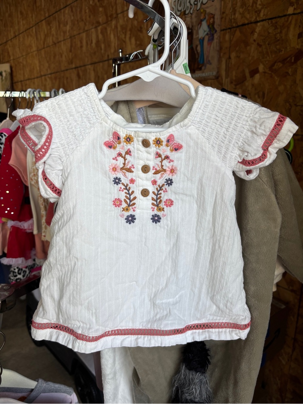 Haute Hippie White Embroidered Flutter-Sleeve Top